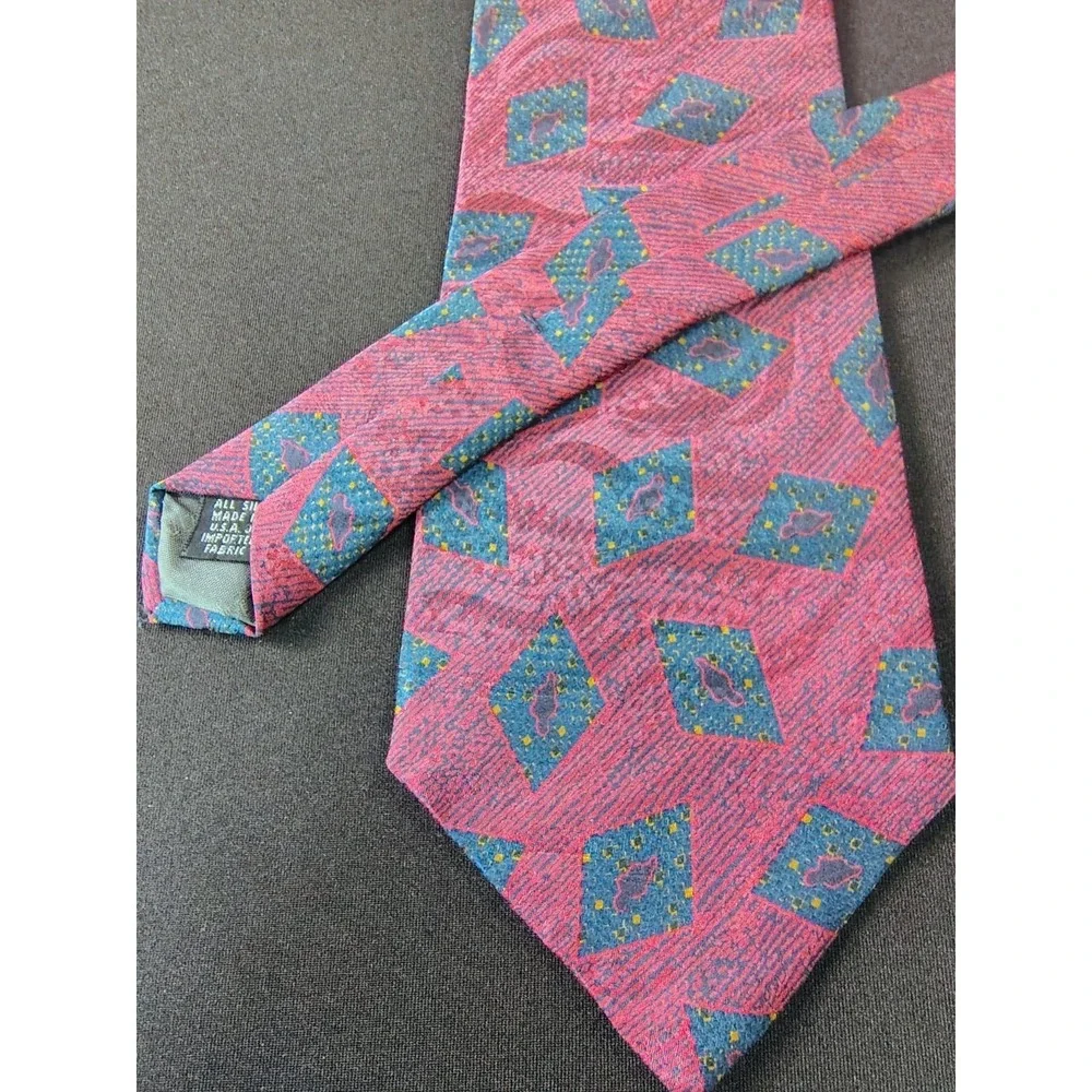 VTG Christian Dior Monsieur Silk‎ Tie Pink Teal Geometric Abstract 90s Designer